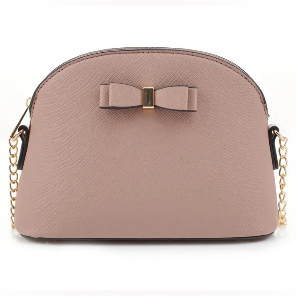 Mauve Dome Crossbody Purse with Chain Strap Bow Detail NIP - Picture 5 of 10